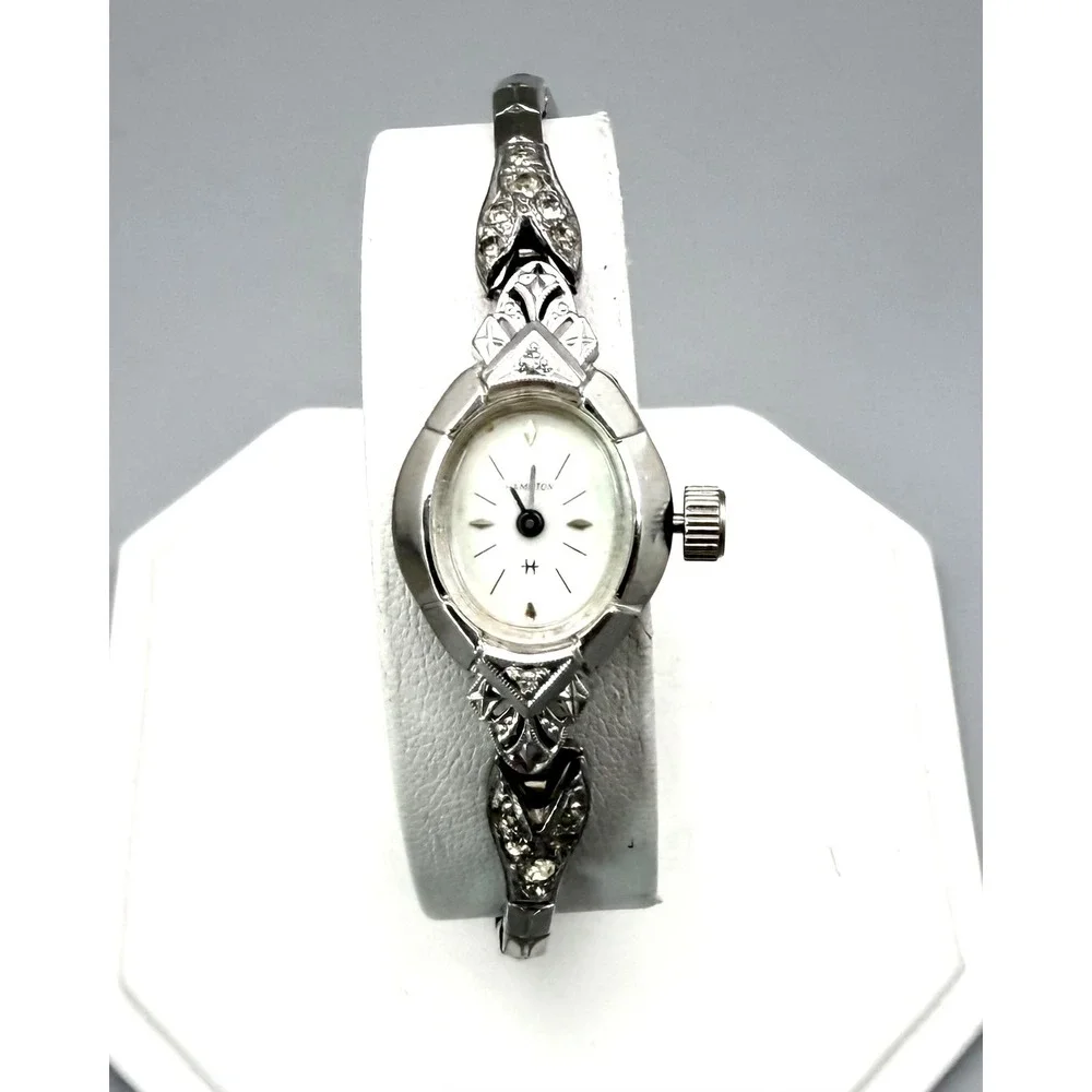 Vintage Hamilton Ladies Watch Art Deco Rhinestone 10K GF Bracelet Working